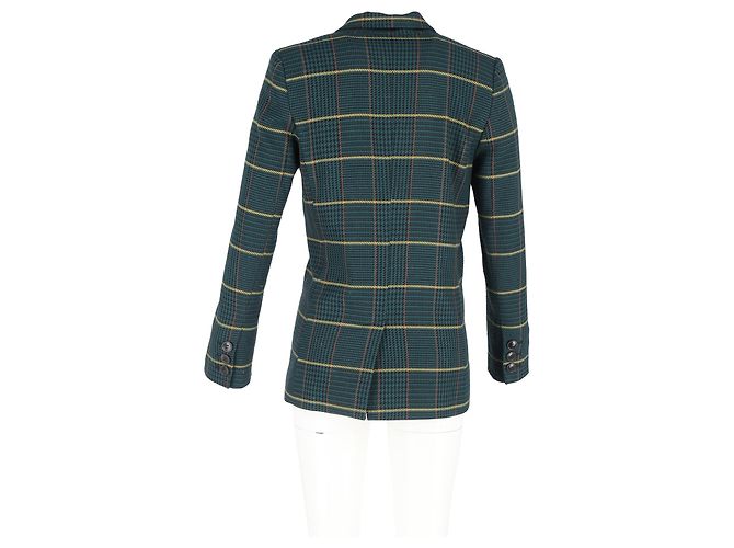 Anine Bing Houndstooth Double-Breasted Blazer in Green Polyester Olive green - view 6