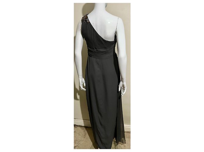 Marchesa Einseitig besetztes Seidenchiffon-Kleid mit Schmuck Grau - Ansicht 2