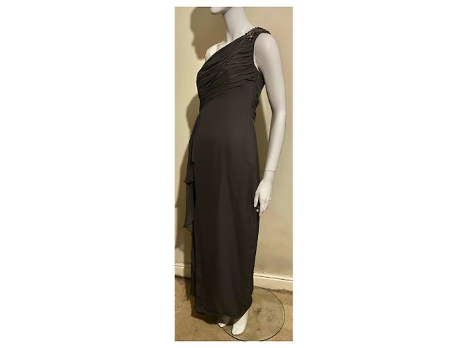 Marchesa Einseitig besetztes Seidenchiffon-Kleid mit Schmuck Grau - Ansicht 5