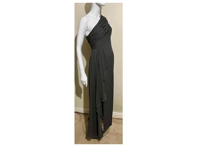 Marchesa Einseitig besetztes Seidenchiffon-Kleid mit Schmuck Grau - Ansicht 6