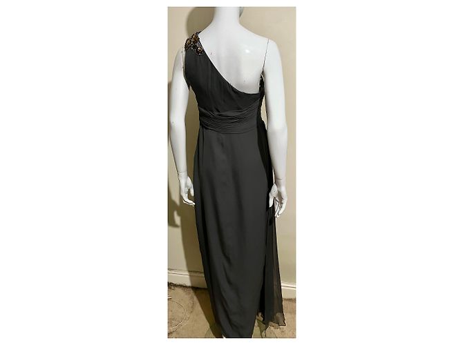Marchesa Einseitig besetztes Seidenchiffon-Kleid mit Schmuck Grau - Ansicht 7