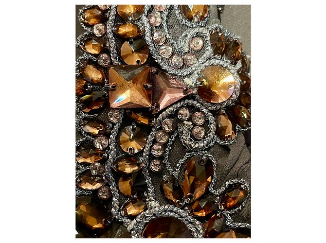 Marchesa Einseitig besetztes Seidenchiffon-Kleid mit Schmuck Grau - Ansicht 8