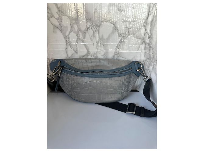 Marsupio Jimmy Choo in pelle blu chiaro e nero effetto coccodrillo - vista 2
