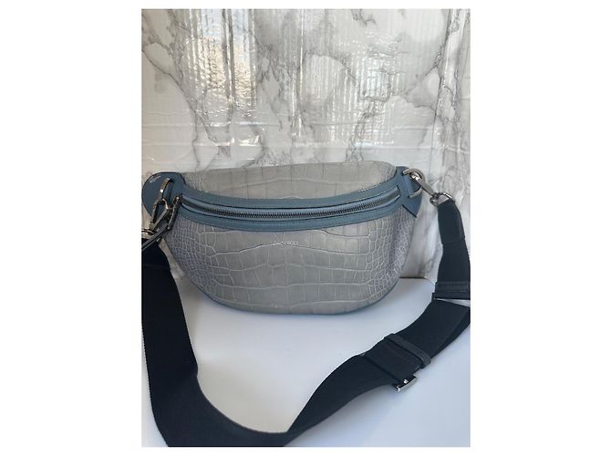 Marsupio Jimmy Choo in pelle blu chiaro e nero effetto coccodrillo - vista 6