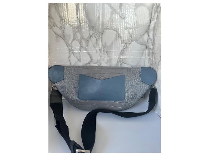 Marsupio Jimmy Choo in pelle blu chiaro e nero effetto coccodrillo - vista 7
