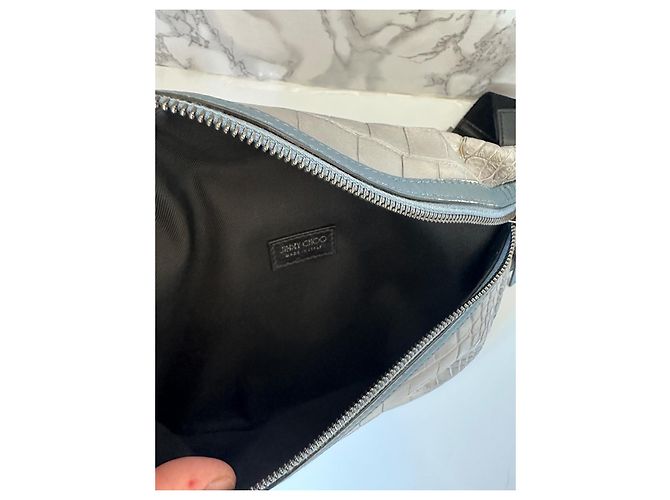 Marsupio Jimmy Choo in pelle blu chiaro e nero effetto coccodrillo - vista 8