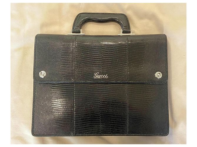 GUCCI Bolsa de hombre en cuero de lagarto Negro - vista 2