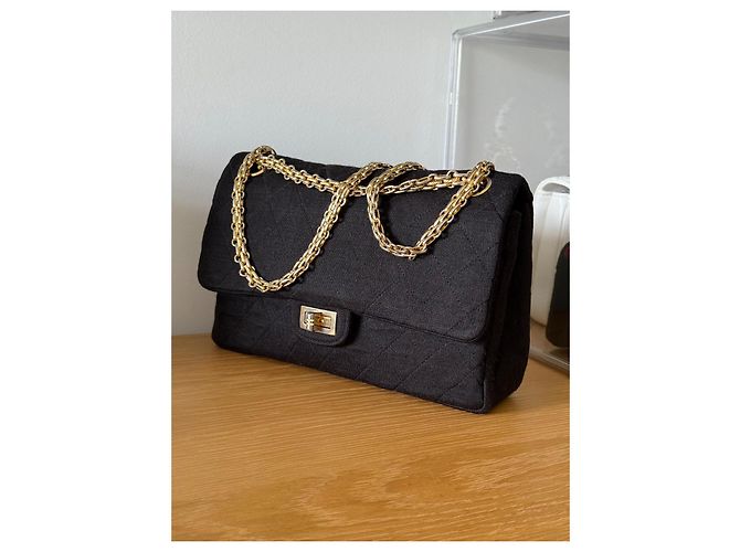 Chanel 2.55 Vintage-Jersey-Tasche Schwarz - Ansicht 2