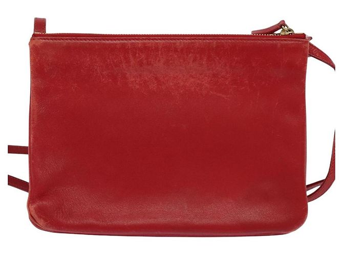 Céline CELINE Trio Piccola Borsa a Spalla in Pelle Rossa Oro Auth 113929 Rosso D'oro - vista 2
