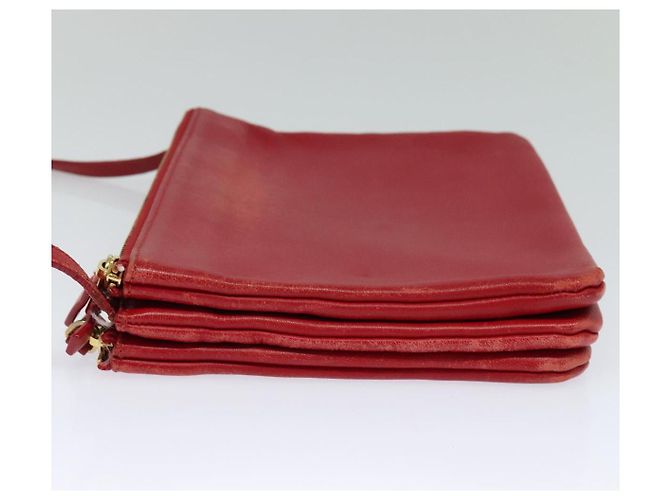 Céline CELINE Trio Piccola Borsa a Spalla in Pelle Rossa Oro Auth 113929 Rosso D'oro - vista 3