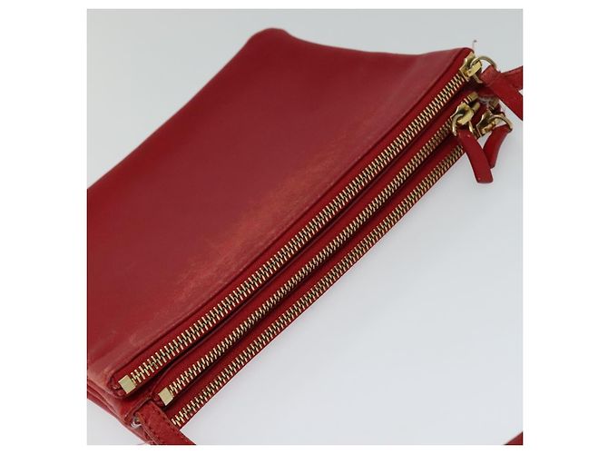 Céline CELINE Trio Piccola Borsa a Spalla in Pelle Rossa Oro Auth 113929 Rosso D'oro - vista 6