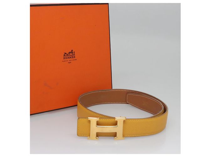 Hermès Cinturón de cuero HERMES Constance 31,5"" Amarillo Auth 111952 - vista 12