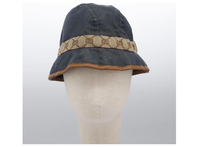 GUCCI GG Canvas Bucket Hat M Beige Blau 122118 Auth hk2073 - Ansicht 13