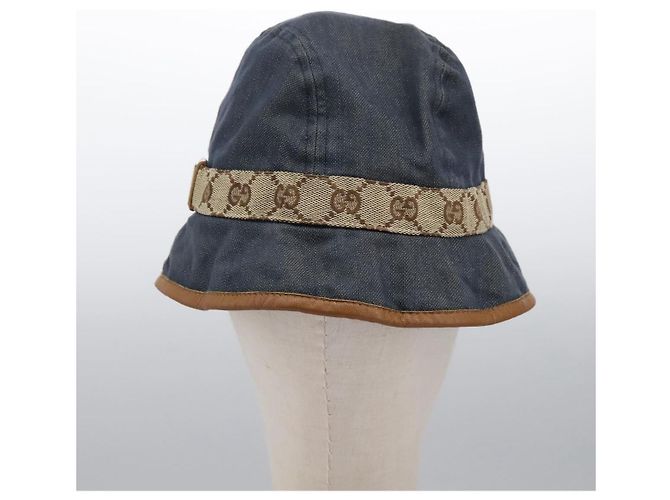 GUCCI GG Canvas Bucket Hat M Beige Blau 122118 Auth hk2073 - Ansicht 2