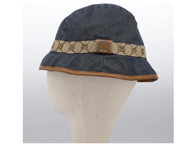 GUCCI GG Canvas Bucket Hat M Beige Blau 122118 Auth hk2073 - Ansicht 3