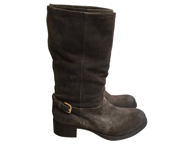 Botas PRADA T.EU 35.5 de ante Castaño - vista 6