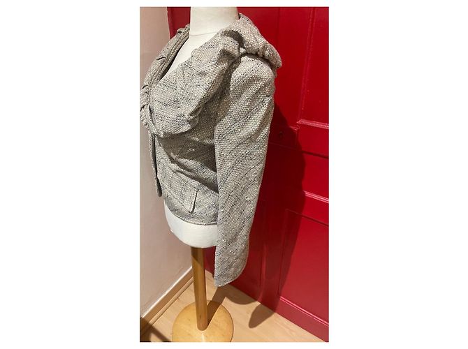 Bcbg Max Azria Jacket Black Beige Grey Wool Blend XS - view 3