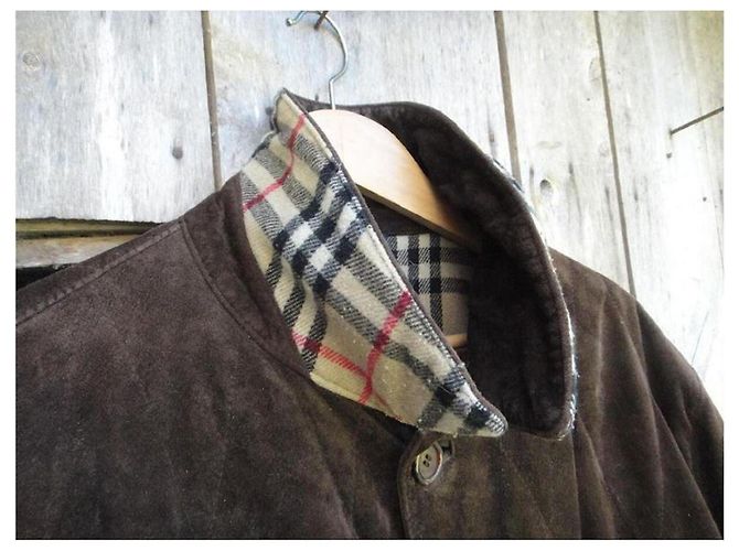 Giacca in suede Burberry marrone scuro - vista 4