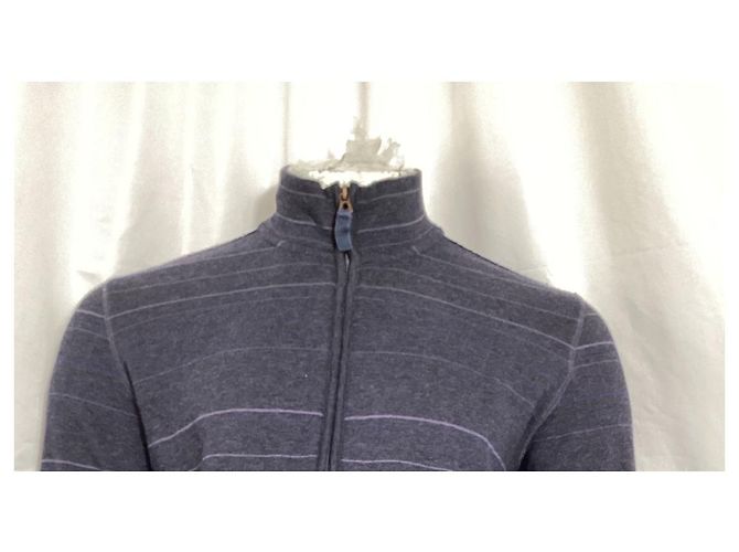 Gestreifter Zip-Pullover von Boss by Hugo Boss aus navyblauer Baumwolle Marineblau - Ansicht 12