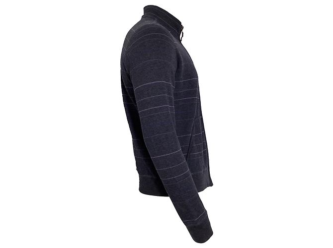 Gestreifter Zip-Pullover von Boss by Hugo Boss aus navyblauer Baumwolle Marineblau - Ansicht 3