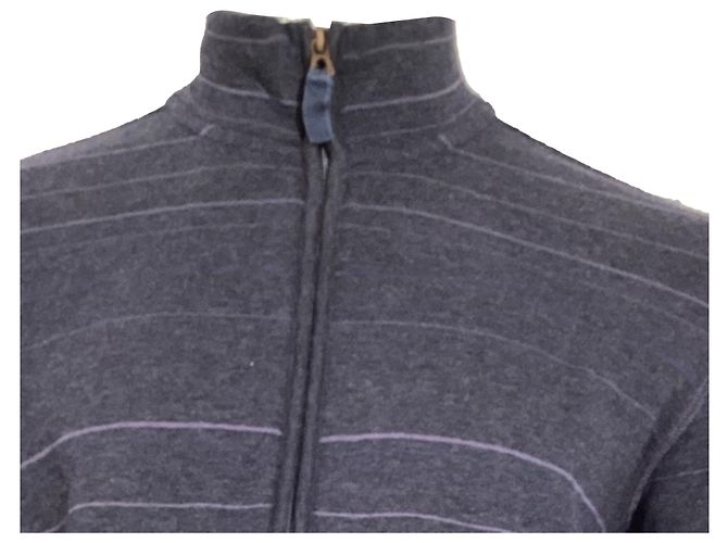 Gestreifter Zip-Pullover von Boss by Hugo Boss aus navyblauer Baumwolle Marineblau - Ansicht 6