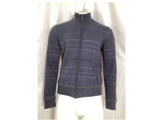 Gestreifter Zip-Pullover von Boss by Hugo Boss aus navyblauer Baumwolle Marineblau - Ansicht 7