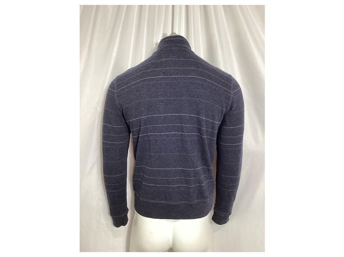Gestreifter Zip-Pullover von Boss by Hugo Boss aus navyblauer Baumwolle Marineblau - Ansicht 8