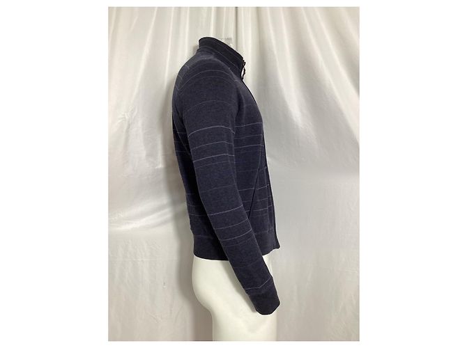 Gestreifter Zip-Pullover von Boss by Hugo Boss aus navyblauer Baumwolle Marineblau - Ansicht 9