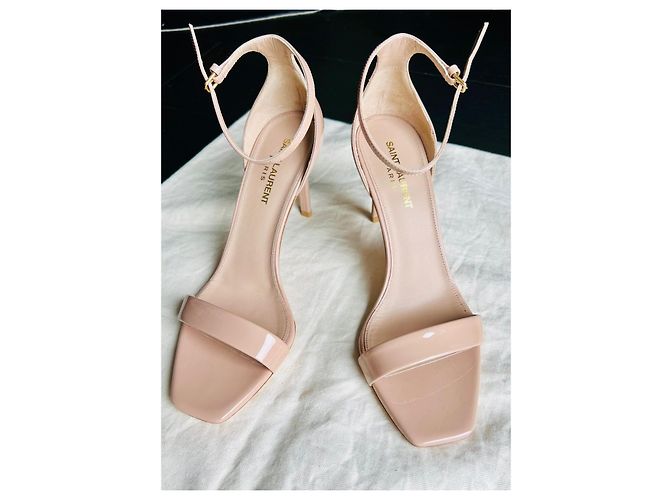 Saint Laurent Sandalo stiletto in pelle verniciata 'Jane' Beige - vista 10