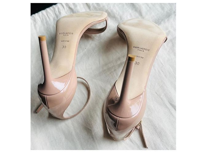 Saint Laurent Sandalo stiletto in pelle verniciata 'Jane' Beige - vista 12