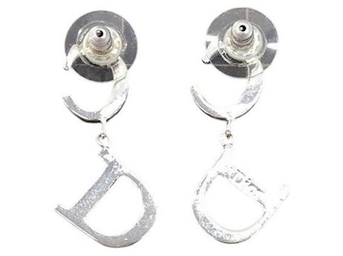 Orecchini a cerchio in argento con logo CD in strass Christian Dior - vista 4
