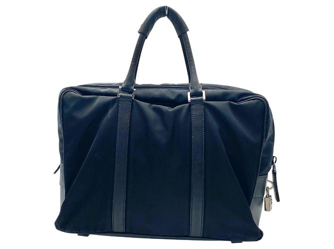 Borsa Boston in nylon nero con logo Prada - vista 2