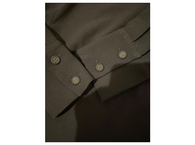 Camicia Blusa Chanel Blu Navy in Crepe con Profilo in Tweed - vista 3