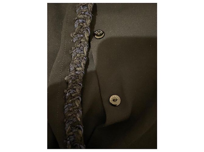 Camicia Blusa Chanel Blu Navy in Crepe con Profilo in Tweed - vista 4