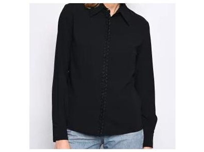 Camicia Blusa Chanel Blu Navy in Crepe con Profilo in Tweed - vista 5
