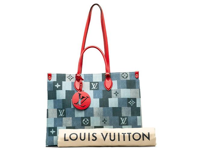 Borsa tote On the Go GM in denim Monogram Louis Vuitton Rosso Blu - vista 10