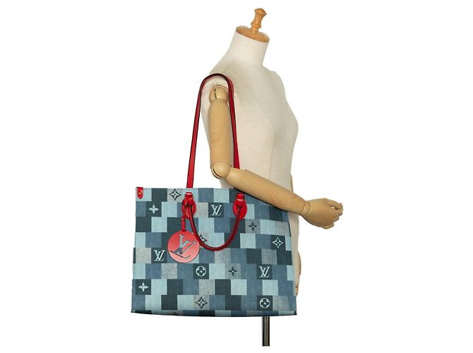 Borsa tote On the Go GM in denim Monogram Louis Vuitton Rosso Blu - vista 11