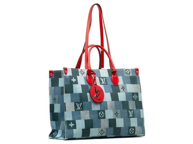 Borsa tote On the Go GM in denim Monogram Louis Vuitton Rosso Blu - vista 2