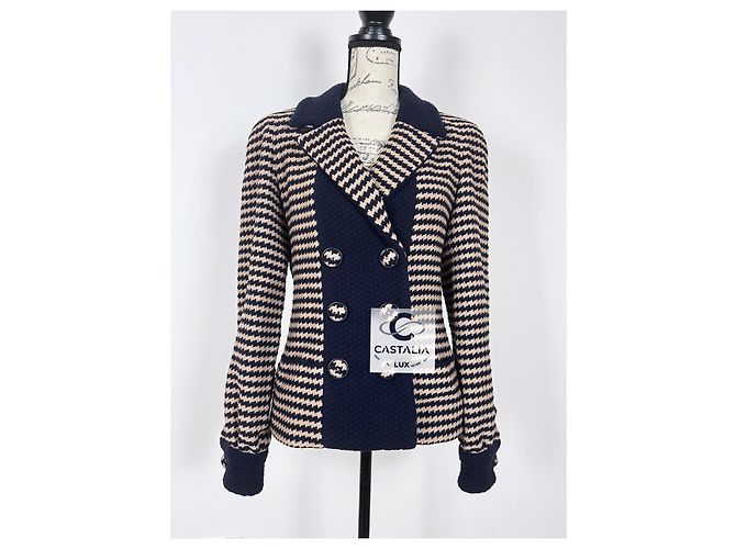 Chanel Beige Hahnentritt Tweedjacke mit CC-Buttons - Ansicht 3