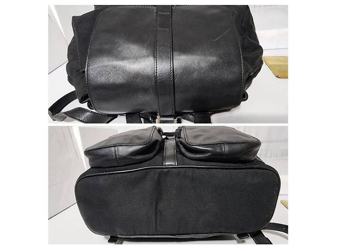 Schwarzer Nylon-Rucksack mit Vintage-Lederbesatz von Gucci - Ansicht 7