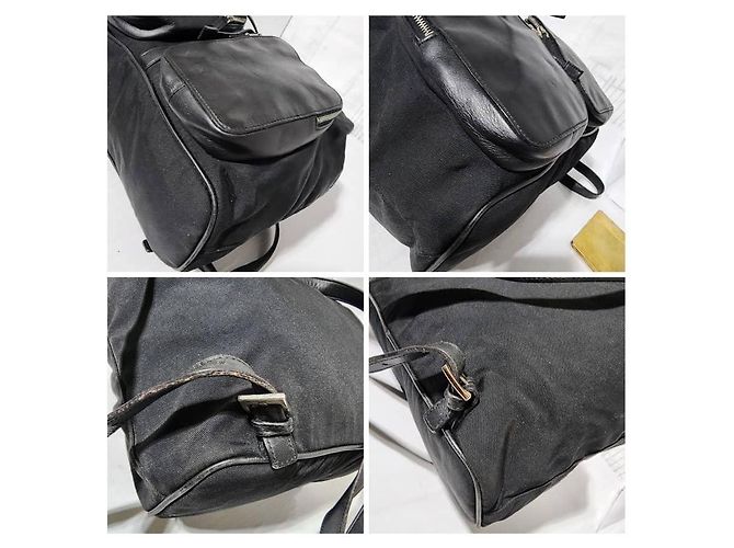 Schwarzer Nylon-Rucksack mit Vintage-Lederbesatz von Gucci - Ansicht 8
