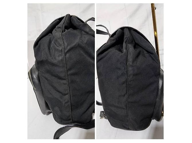 Schwarzer Nylon-Rucksack mit Vintage-Lederbesatz von Gucci - Ansicht 9