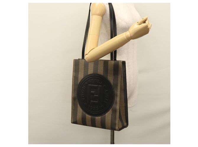 Pequin FENDI Pecan Canvas Tote Bag Braun Schwarz Auth yk17395 - Ansicht 22