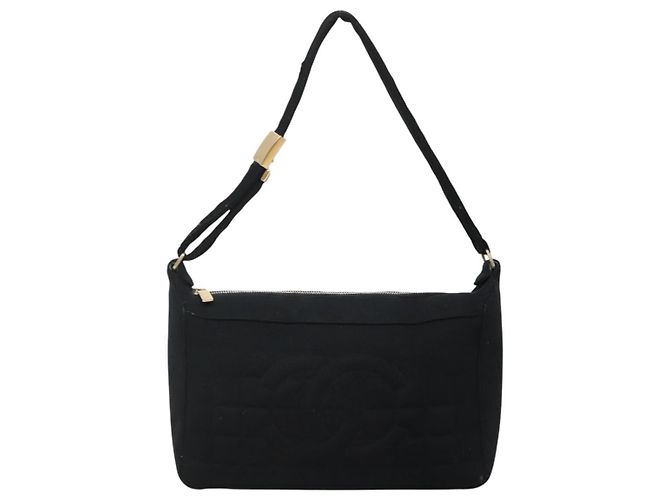 Borsa a spalla CHANEL Choco Bar in tela nera CC Auth BA034 Nero - vista 2