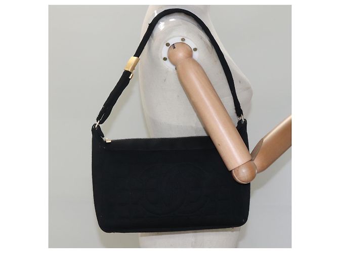 Borsa a spalla CHANEL Choco Bar in tela nera CC Auth BA034 Nero - vista 21