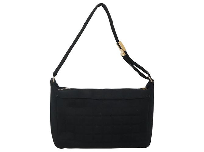 Borsa a spalla CHANEL Choco Bar in tela nera CC Auth BA034 Nero - vista 3