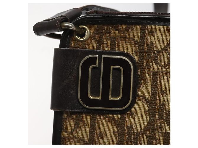 Borsa a spalla in tela Trotter Christian Dior marrone Auth bs22437 - vista 14