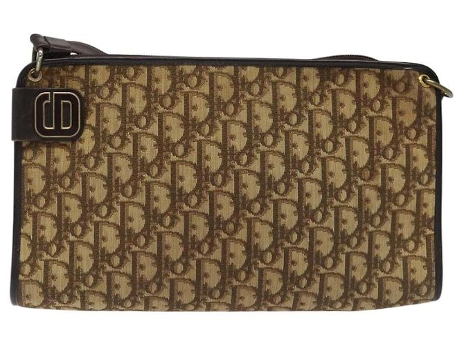 Borsa a spalla in tela Trotter Christian Dior marrone Auth bs22437 - vista 2