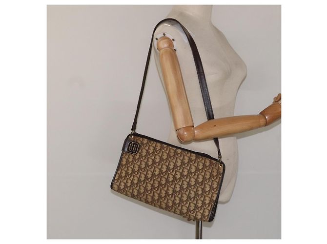Borsa a spalla in tela Trotter Christian Dior marrone Auth bs22437 - vista 20