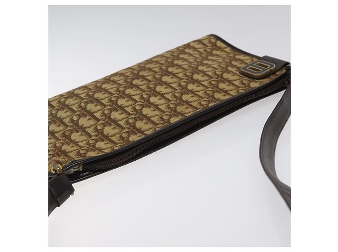 Borsa a spalla in tela Trotter Christian Dior marrone Auth bs22437 - vista 6